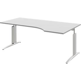 Bureautafel BARI, vrije vorm, aanbouw rechts, C-poot, B 1800 x D 800 mm, lichtgrijs
