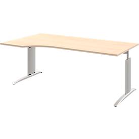 Bureautafel BARI, vrije vorm, aanbouw links, C-poot, B 1800 x D 1000 mm, esdoornpatroon
