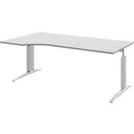 Bureautafel BARI, vrije vorm, aanbouw links, C-poot, B 1800 x D 1000 mm, lichtgrijs