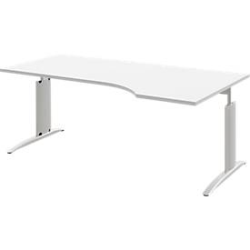 Bureautafel BARI, vrije vorm, aanbouw rechts, C-poot, B 1800 x D 800 mm, wit