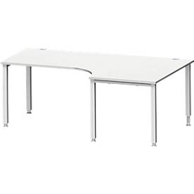 Schäfer Shop Genius hoekbureau MODENA FLEX 90°, aanbouw rechts, 4-poots vierkante buis, B 2000 mm, lichtgrijs