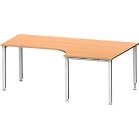 Schäfer Shop Genius hoekbureau MODENA FLEX 90°, aanbouw rechts, 4-poots vierkante buis, B 2000 mm, beuken/wit