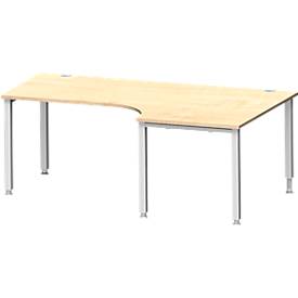 Schäfer Shop Genius hoekbureau MODENA FLEX 90°, aanbouw rechts, 4-poots vierkante buis, B 2000 mm, ahorn/wit