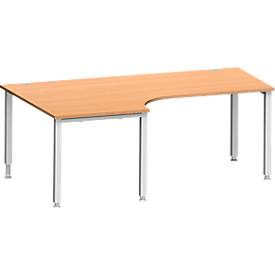 Schäfer Shop Genius hoekbureau MODENA FLEX 90°, aanbouw links, 4-poots vierkante buis, B 2000 mm, beuken/wit