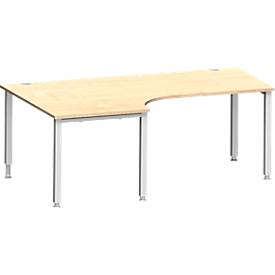 Schäfer Shop Genius hoekbureau MODENA FLEX 90°, aanbouw links, 4-poots vierkante buis, B 2000 mm, ahorn/wit
