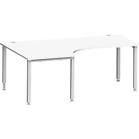 Schäfer Shop Genius hoekbureau MODENA FLEX 90°, aanbouw links, 4-poots vierkante buis, B 2000 mm, wit/wit