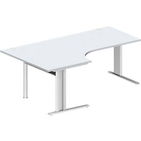 Schäfer Shop Pure hoekbureau PLANOVA BASIC, 90° hoek links, C-voet, B 2000 x D 1200/800 x H 717 mm, lichtgrijs/wit + kabelgoot