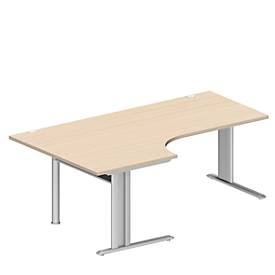 Schäfer Shop Pure hoekbureau PLANOVA BASIC, 90° hoek links, C-voet, B 2000 x D 1200/800 x H 717 mm, ahorn/wit aluminium + kabelgoot