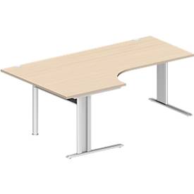 Schäfer Shop Pure hoekbureau PLANOVA BASIC, 90° hoek links, C-poot, B 2000 x D 1200/800 x H 717 mm, ahorn/wit + kabelgoot