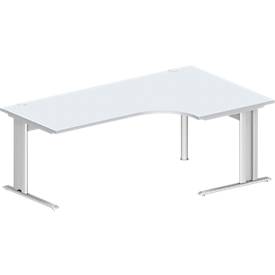 Schäfer Shop Pure hoekbureau PLANOVA BASIC, 90° hoek rechts, C-voet, B 2000 x D 1200/800 x H 717 mm, lichtgrijs/wit + kabelgoot
