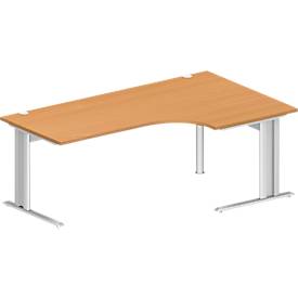 Schäfer Shop Pure hoekbureau PLANOVA BASIC, 90° hoek rechts, C-voet, B 2000 x D 1200/800 x H 717 mm, beuken/wit + kabelgoot