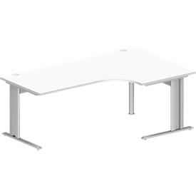 Schäfer Shop Pure hoektafel PLANOVA BASIC, 90° hoek rechts, C-voet, B 2000 x D 1200/800 x H 717 mm, wit/wit aluminium + kabelgoot