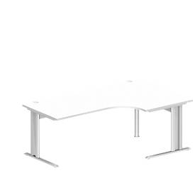 Schäfer Shop Pure hoekbureau PLANOVA BASIC, 90° hoek rechts, C-voet, B 2000 x D 1200/800 x H 717 mm, wit + kabelgoot