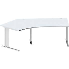 Schäfer Shop Pure hoekbureau PLANOVA BASIC, hoek 135° links, C-poot, B 2165 x D 800/800 x H 717 mm, lichtgrijs/wit aluminium + kabelgoot