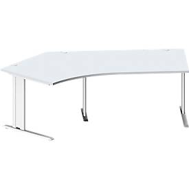 Schäfer Shop Pure hoekbureau PLANOVA BASIC, 135° hoek links, C-voet, B 2165 x D 800/800 x H 717 mm, lichtgrijs/wit + kabelgoot