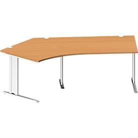 Schäfer Shop Pure hoekbureau PLANOVA BASIC, 135° hoek links, C-poot, B 2165 x D 800/800 x H 717 mm, beuken/wit + kabelgoot