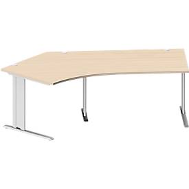 Schäfer Shop Pure hoekbureau PLANOVA BASIC, 135° hoek links, C-voet, B 2165 x D 800/800 x H 717 mm, ahorn/wit aluminium + kabelgoot