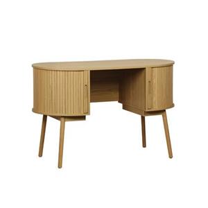 Sweeek  Ovaal bureau met gegroefd houteffect en twee opbergruimtes, B
