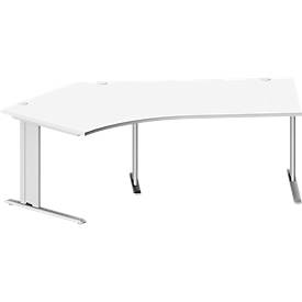 Schäfer Shop Pure hoekbureau PLANOVA BASIC, 135° hoek links, C-poot, B 2165 x D 800/800 x H 717 mm, wit/wit aluminium + kabelgoot