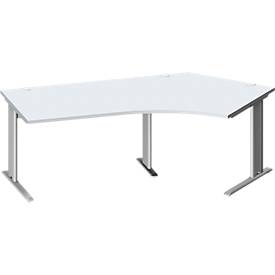Schäfer Shop Pure hoekbureau PLANOVA BASIC, 135° hoek rechts, C-voet, B 2165 x D 800/800 x H 717 mm, lichtgrijs/wit aluminium + kabelgoot