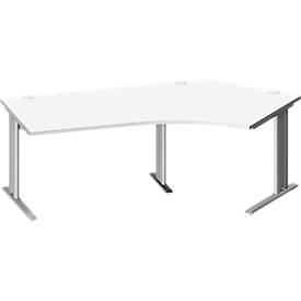 Schäfer Shop Pure hoekbureau PLANOVA BASIC, 135° hoek rechts, C-voet, B 2165 x D 800/800 x H 717 mm, wit/wit aluminium + kabelgoot