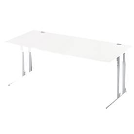 Schäfer Shop Select Desk COMBITEC, vrijstaand, aanbouw links, C-poot, B 1800 x D 1000/800 x H 677-817 mm, alu wit/wit