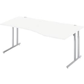 Schäfer Shop Select Desk COMBITEC, vrijstaand, aanbouw rechts, C-poot, B 1800 x D 1000/800 x H 677-817 mm, alu wit/wit