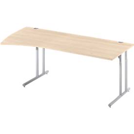 Schäfer Shop Select Schäfer Shop  Select boogvormige bureautafel COMBITEC, B 2000 x D 800/1000 mm, esdoorn/blank aluminium