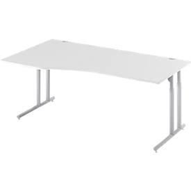 Schäfer Shop Select Desk COMBITEC, vrijstaand, aanbouw links, C-poot, B 1800 x D 1000/800 x H 677-817 mm, aluminium lichtgrijs/wit