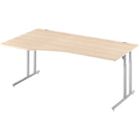 Schäfer Shop Select Desk COMBITEC, vrijstaand, aanbouw links, C-poot, B 1800 x D 1000/800 x H 677-817 mm, ahorn/wit aluminium