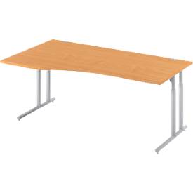 Schäfer Shop Select Desk COMBITEC, vrijstaand, aanbouw links, C-poot, B 1800 x D 1000/800 x H 677-817 mm, beuken/wit aluminium