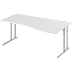 Schäfer Shop Select Desk COMBITEC, vrijstaand, aanbouw rechts, C-poot, B 1800 x D 1000/800 x H 677-817 mm, aluminium lichtgrijs/wit