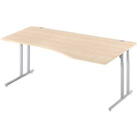 Schäfer Shop Select Desk COMBITEC, vrijstaand, aanbouw rechts, C-poot, B 1800 x D 1000/800 x H 677-817 mm, ahorn/wit aluminium