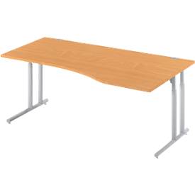 Schäfer Shop Select Desk COMBITEC, vrijstaand, aanbouw rechts, C-poot, B 1800 x D 1000/800 x H 677-817 mm, beuken/wit aluminium