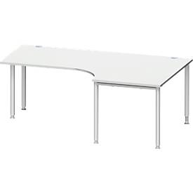 Schäfer Shop Genius Schäfer Shop  Genius Hoekbureautafel MODENA FLEX 90°, aanbouw rechts, eenzijdig, ingekorte zijpanelen, 4-poot ronde buis, lichtgrijs