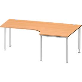 Schäfer Shop Genius Schäfer Shop  Genius Hoekbureautafel MODENA FLEX 90°, aanbouw rechts, eenzijdig, ingekorte zijpanelen, 4-poot ronde buis, beukenpatroon