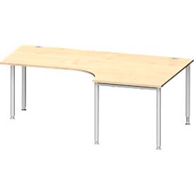 Schäfer Shop Genius Schäfer Shop  Genius Hoekbureautafel MODENA FLEX 90°, aanbouw rechts, eenzijdig, ingekorte zijpanelen, 4-poot ronde buis, esdoornpatroon