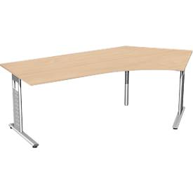 Hoekbureautafel 135° ALICANTE, C-poot, aanbouw rechts, B 2166 x D 800 x H 680-820 mm, beukenpatroon