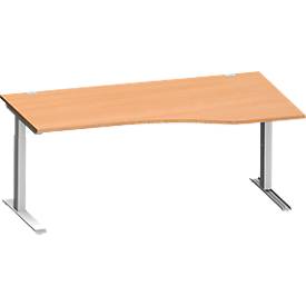 Schäfer Shop Genius Schäfer Shop  Genius Bureautafel in vrije vorm MODENA FLEX, C-poot rechthoekige buis, B 1800 mm, aanbouw rechts, beuken/blank aluminium