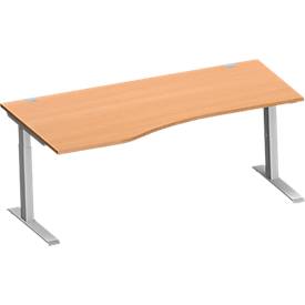Schäfer Shop Genius Schäfer Shop  Genius Bureautafel in vrije vorm MODENA FLEX, C-poot rechthoekige buis, B 1800 mm, aanbouw links, beuken/blank aluminium