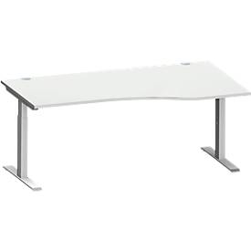 Schäfer Shop Genius bureau MODENA FLEX, vrije vorm rechts, T-voet rechthoekige buis, B 1800 x D 1000/800 x H 650-850 mm, lichtgrijs/wit aluminium