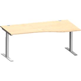 Schäfer Shop Genius bureau MODENA FLEX, vrije vorm rechts, T-voet rechthoekige buis, B 1800 x D 1000/800 x H 650-850 mm, ahorn/wit aluminium
