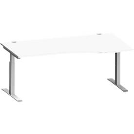 Schäfer Shop Genius bureau MODENA FLEX, vrije vorm rechts, T-voet rechthoekige buis, B 1800 x D 1000/800 x H 650-850 mm, wit/wit aluminium