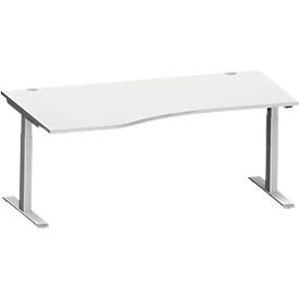 Schäfer Shop Genius bureau MODENA FLEX, vrije vorm links, T-poot rechthoekige buis, B 1800 x D 1000/800 x H 650-850 mm, lichtgrijs/wit aluminium