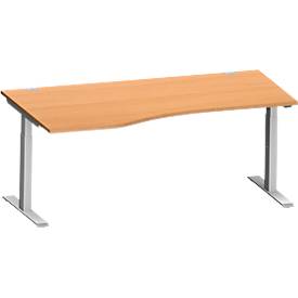 Schäfer Shop Genius bureau MODENA FLEX, vrije vorm links, T-poot rechthoekige buis, B 1800 x D 1000/800 x H 650-850 mm, beuken/wit alu