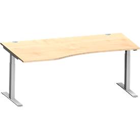 Schäfer Shop Genius bureau MODENA FLEX, vrije vorm links, T-poot rechthoekige buis, B 1800 x D 1000/800 x H 650-850 mm, ahorn/wit aluminium
