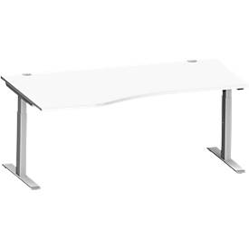 Schäfer Shop Genius bureau MODENA FLEX, vrije vorm links, T-poot rechthoekige buis, B 1800 x D 1000/800 x H 650-850 mm, wit/wit aluminium