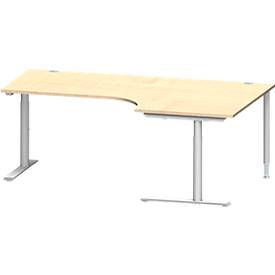 Schäfer Shop Genius hoekbureau MODENA FLEX 90°, aanbouw rechts, C-voet ronde buis, B 2000 mm, ahorn/wit
