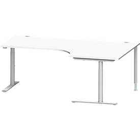 Schäfer Shop Genius hoekbureau MODENA FLEX 90°, aanbouw rechts, C-voet ronde buis, B 2000 mm, wit/wit