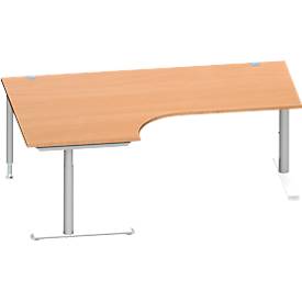 Schäfer Shop Genius hoekbureau MODENA FLEX 90°, aanbouw links, C-poot ronde buis, B 2000 mm, beuken/wit